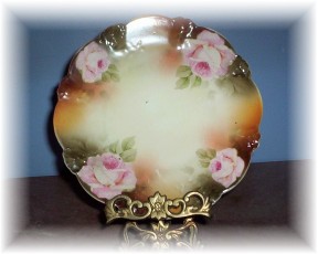 Lovely Pink Rose Plate with Brown Background