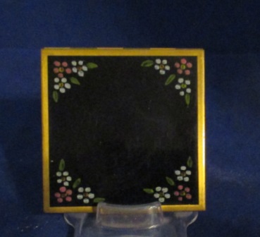 Square Black Enameled Compact with Flowers